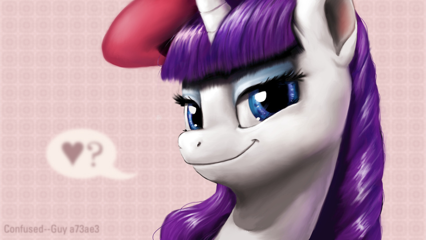 &lt;3 ? beret blue_eyes confused--guy equine eyeshadow female feral friendship_is_magic fur hair hat horn looking_at_viewer makeup mammal my_little_pony portrait purple_hair rarity_(mlp) smile solo unicorn white_fur