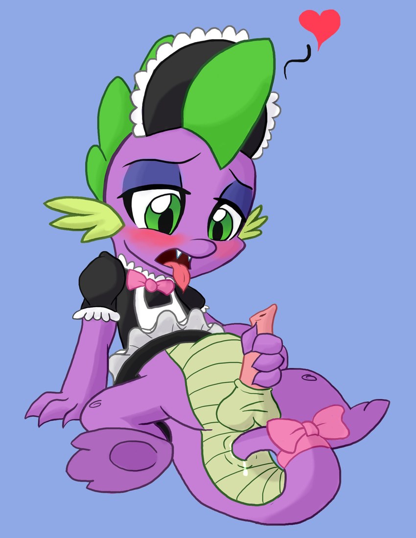 anal anal_masturbation anal_penetration anal_stimulation balls blush bow_tie crossdressing dragon erection friendship_is_magic girly green_eyes hat maid_uniform male masturbation my_little_pony open_mouth penetration penis plain_background scalie sitting solo spike_(mlp) tongue tongue_out unknown_artist