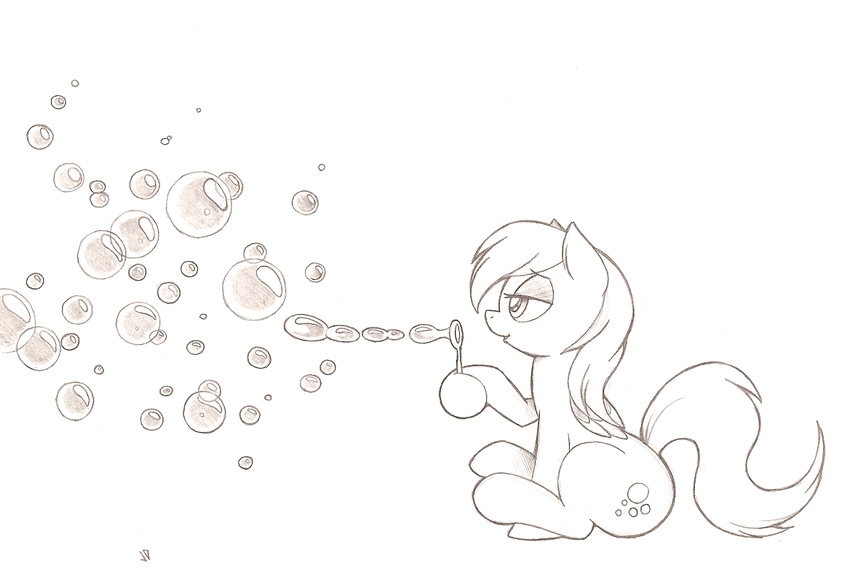 black_and_white bubble bubbles cutie_mark derpy_hooves_(mlp) equine female feral friendship_is_magic horse joey-darkmeat mammal monochrome my_little_pony plain_background pony sitting solo white_background