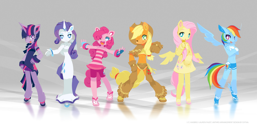 anthro anthrofied applejack_(mlp) assless_chaps blue_body blue_eyes chaps clothing cowboy_hat dress equine female fluttershy_(mlp) friendship_is_magic fur green_eyes hair hat horn horse mammal my_little_pony pegasus pink_body pink_fur pink_hair pinkie_pie_(mlp) pony purple_eyes purple_fur purple_hair rainbow_dash_(mlp) rarity_(mlp) shoes shorts sweater twilight_sparkle_(mlp) tysontan unicorn wings