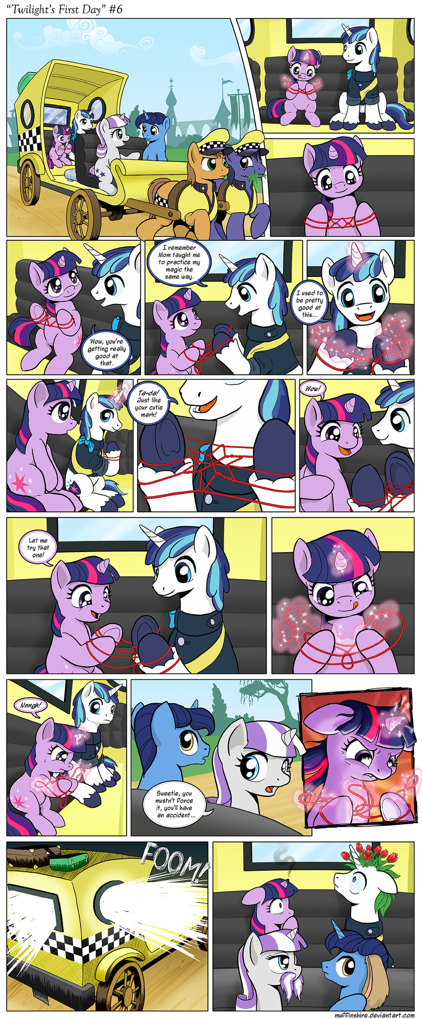blue_eyes clothing comic crescent_(mlp) cutie_mark dialog eating english_text equine facial_hair female feral friendship_is_magic group hair horn horse magic male mammal ms_sparkle muffinshire multi-colored_hair my_little_pony outside pony purple_eyes shining_armor_(mlp) star_sparkle_(mlp) text twilight_sparkle_(mlp) twilight_velvet_(mlp) two_tone_hair unicorn wagon