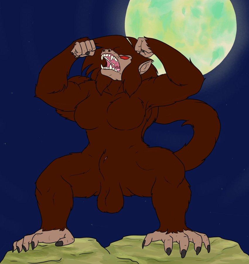 animal_genitalia ape asparagumi balls breasts dickgirl dragon_ball fur glowing glowing_eyes hair hi_res intersex invalid_tag long_hair macro mammal moon moonlight muscular nude oozaru primate roaring sheath sheepshorts solo