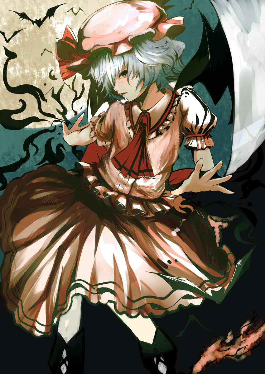 absurdres asyde bad_id bad_pixiv_id bat_wings blue_hair hat highres remilia_scarlet short_hair solo touhou wings