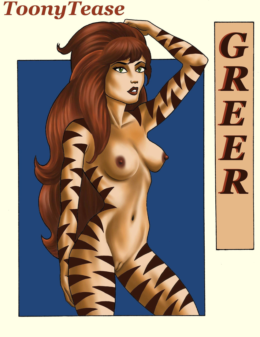 feline female green_eyes hair mammal marvel nipples pussy red_hair sethereid tiger tigra toony_tease