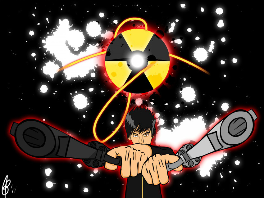 abstract angry bark_bark_boom black_hair coat gun hair looking_at_viewer magnum nerudian nuke ranged_weapon weapon