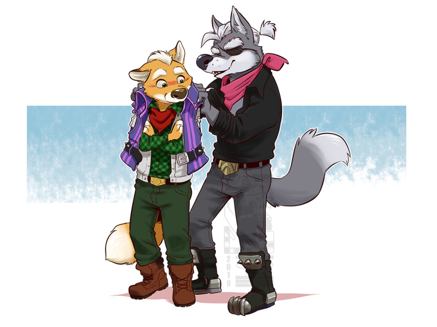 anthro canine clothed clothing duo eclipsewolf fox fox_mccloud fully_clothed male male/male mammal nintendo romantic_couple star_fox video_games wolf wolf_o'donnell
