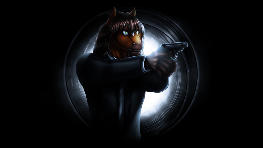 agent_007 dream_and_nightmare equine gun horse male mammal moonshadow parody ranged_weapon solo tuxedo wallpaper weapon