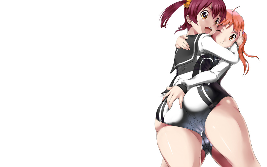 aabitan ass ass_grab brown_eyes cameltoe hug isshiki_akane isshiki_momo seifuku vividred_operation white wink