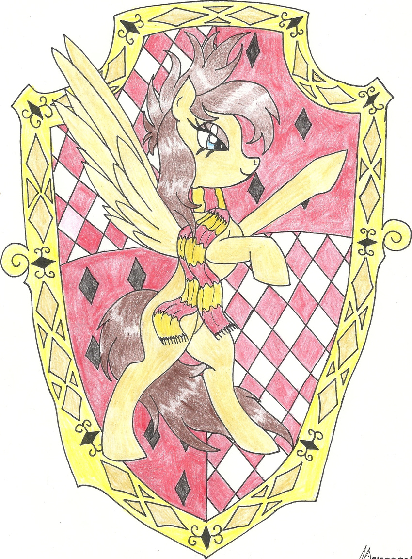 5j4c720 blue_eyes brown_hair equine female griffindor grifindor gryffindor hair harry harry_potter horse mammal my_little_pony original_character pegasus plain_background pony potter scarf shield solo white_background wings
