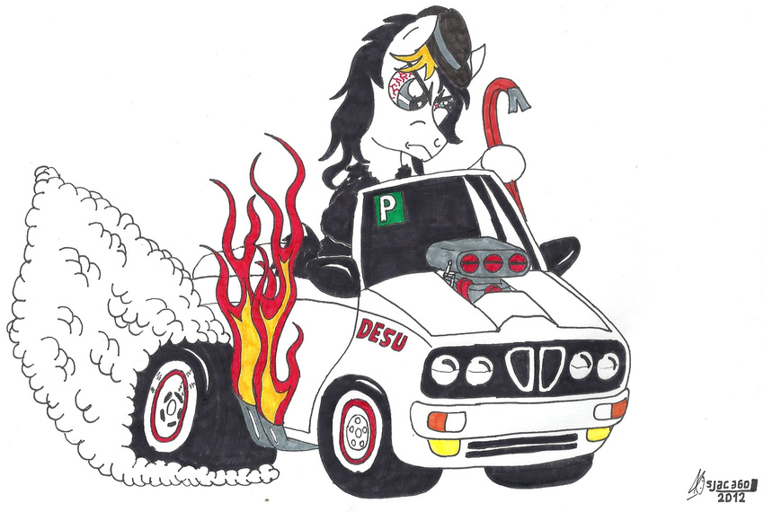 burnout car equine fire horse mammal original_character pony rage road roadster vehicle wheel