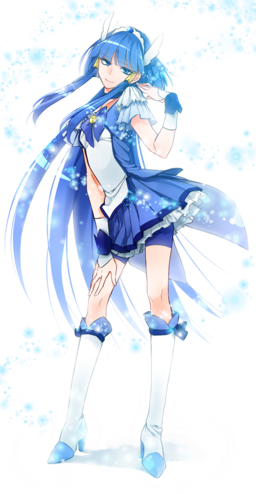 aoki_reika bad_id bad_pixiv_id bike_shorts blue blue_eyes blue_hair blue_skirt boots choker cure_beauty hair_tubes head_wings high_heels highres knee_boots long_hair magical_girl precure shoes shorts shorts_under_skirt skirt smile smile_precure! snow solo tiara umemiyatadashi wrist_cuffs