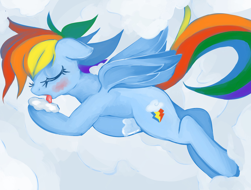 cloud cutie_mark equine eyes_closed female feral friendship_is_magic hair horse mammal masturbation multi-colored_hair my_little_pony outside pegasus pony ponylicking pussy_juice rainbow_dash_(mlp) rainbow_hair solo wings