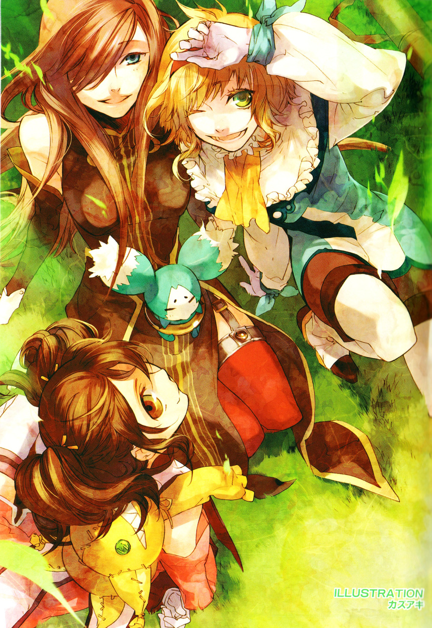 absurdres anise_tatlin artist_request brown_hair creature highres mieu multiple_girls natalia_luzu_kimlasca_lanvaldear orange_neckwear scan tales_of_(series) tales_of_the_abyss tear_grants tokunaga