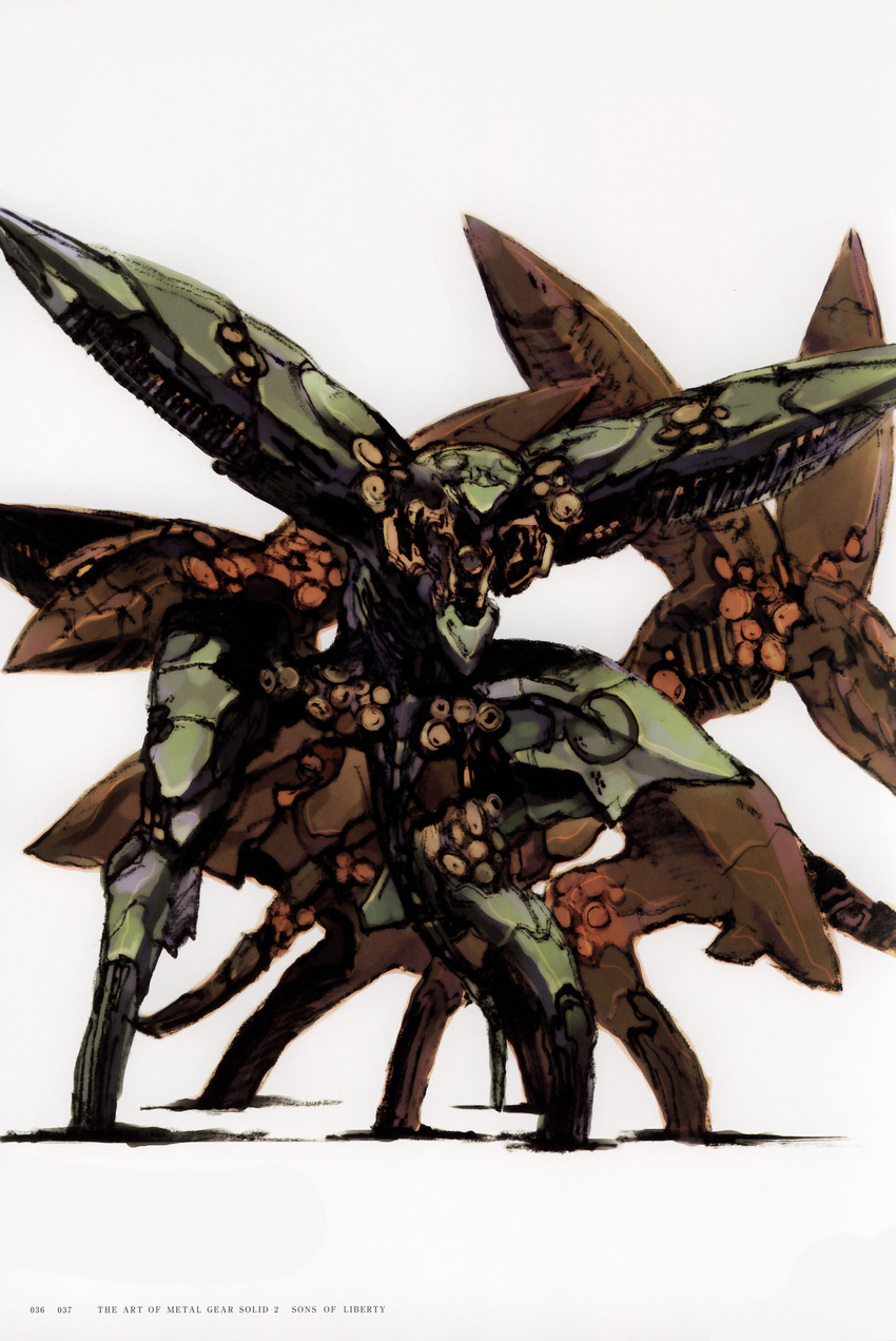 fighting_stance grey_background highres mecha metal_gear_(series) metal_gear_ray metal_gear_solid_2 no_humans official_art scan shinkawa_youji simple_background sketch standing