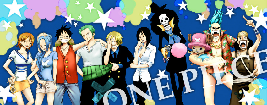 6+boys afro angry antlers bad_id bad_pixiv_id black_hair blonde_hair blue_hair breasts brook chain_necklace cleavage copyright_name cotton_candy earrings everyone facial_hair formal franky green_hair hair_over_one_eye happy hat highres jewelry lineup long_hair long_nose medium_breasts miura monkey_d_luffy multiple_boys multiple_girls nami_(one_piece) necktie nefertari_vivi nico_robin one_piece open_clothes open_shirt orange_hair pink_hat ponytail roronoa_zoro sanji scar shirt short_hair skeleton smile straw_hat suit sunglasses tattoo tony_tony_chopper top_hat torn_sleeve usopp