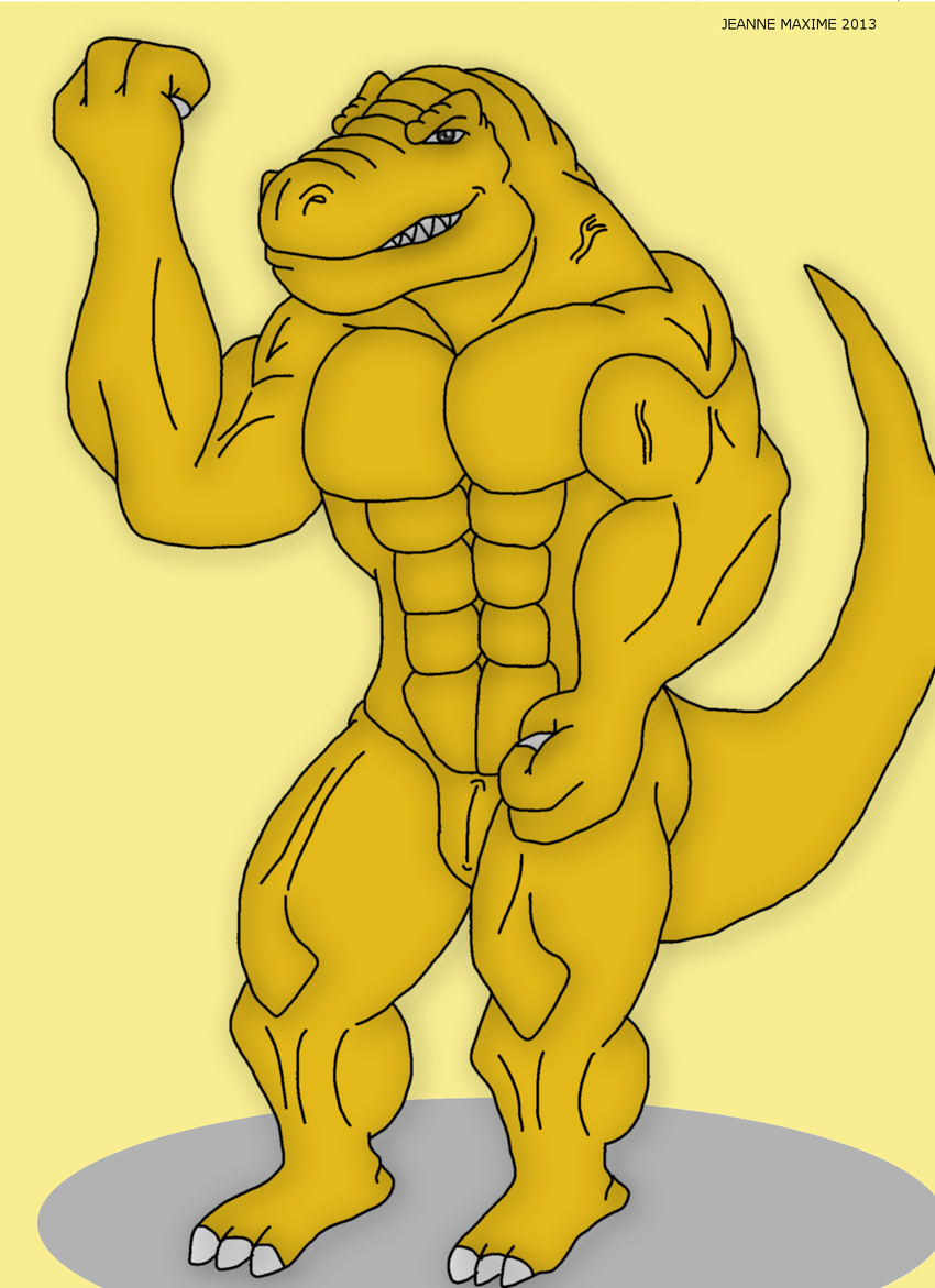 abs anthro biceps dinosaur extreme_dinosaurs flexing male maxime-jeanne muscles nude pecs pose reptile scalie solo t-bone_(extreme_dinosaurs) theropod tyrannosaurus_rex