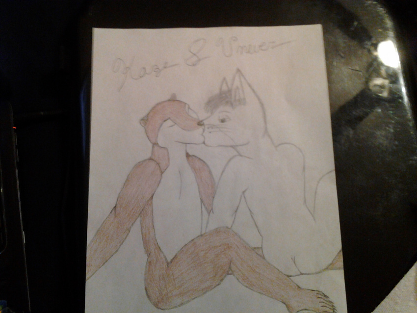 2013 brown_fur butt cat couple feline gay hand_holding kaze kissing love male mustelid nude otter real romantic traditional_media unever white_fur