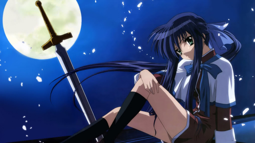 blue_hair green_eyes moon possible_duplicate seifuku sword tagme weapon