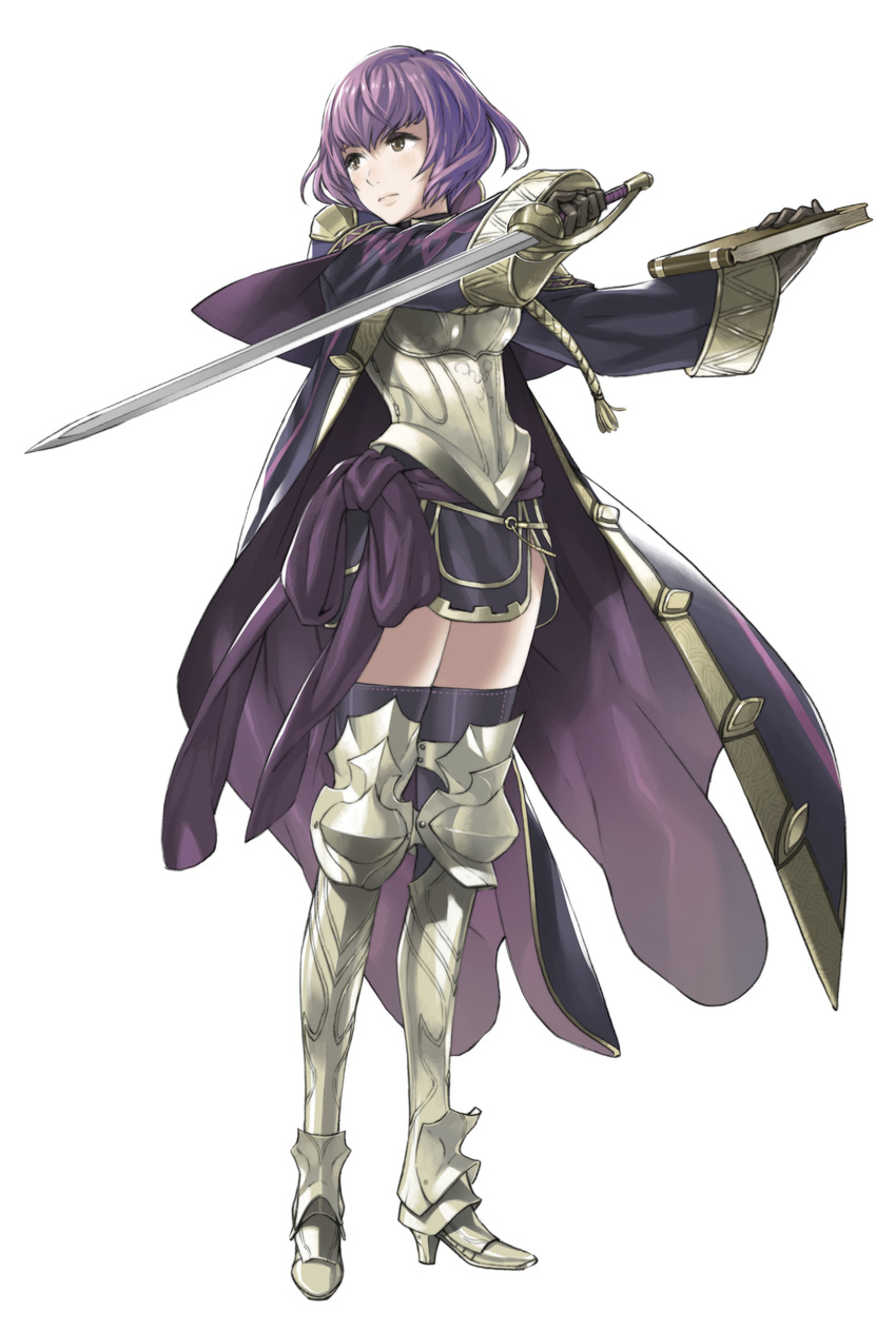 1girl absurdres armor cape fire_emblem highres katarina katarina_(fire_emblem) nintendo official_art purple_hair sword weapon