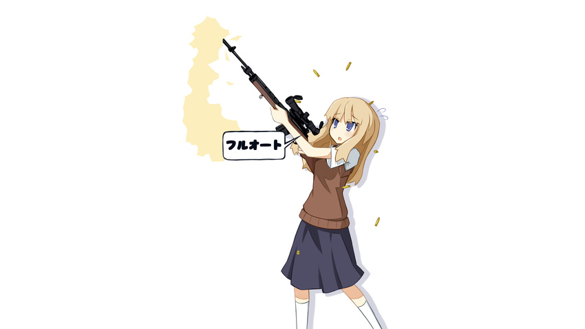 blonde_hair blue_eyes gun sai_(bankoru) seifuku upotte!! weapon