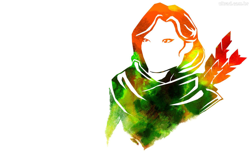 arrow artist_request defense_of_the_ancients dota_2 highres lyralei quiver red_hair scarf simple_background solo wallpaper white_background