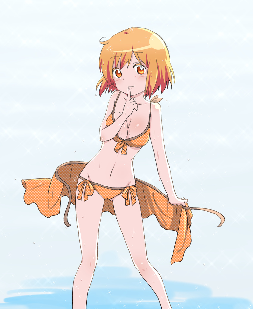 1girl artist_request banchii bikini blush breasts highres kotoura-san kotoura_haruka orange_eyes orange_hair short_hair simple_background solo swimsuit