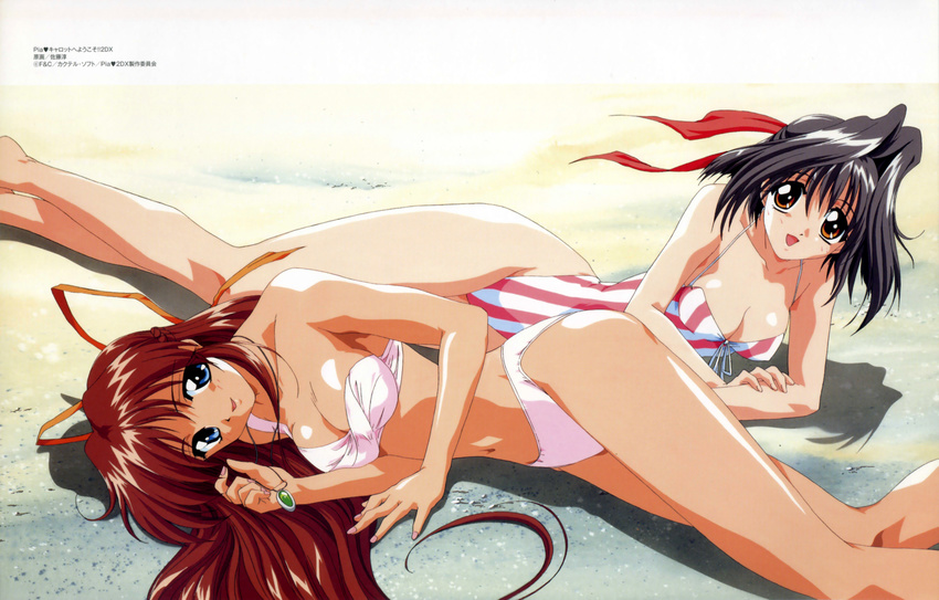 2girls absurdres beach bikini enomoto_tsukasa highres hinomori_azusa jewelry long_hair long_image multiple_girls necklace pia_carrot pia_carrot_(series) pia_carrot_e_youkoso!! short_hair swimsuit wide_image