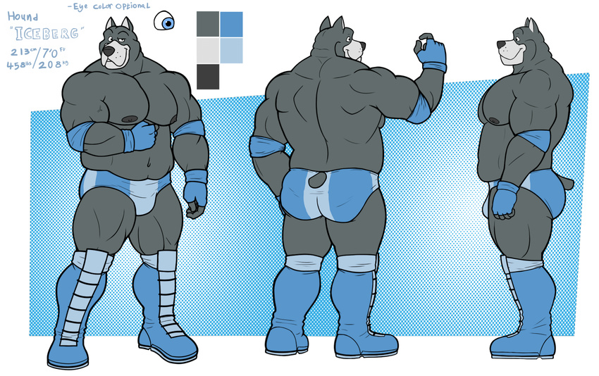 abs anthro biceps big_muscles canine dane dog fur great great_dane hound hound_(character) houndgrey male mammal model_sheet muscles pecs pose pro wrestler
