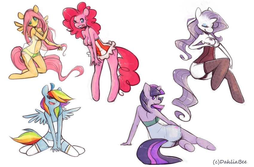 breasts dahliabee equine female fluttershy_(mlp) friendship_is_magic horn lingerie my_little_pony pegasus pinkie_pie_(mlp) rainbow_dash_(mlp) rarity_(mlp) twilight_sparkle_(mlp) unicorn wings