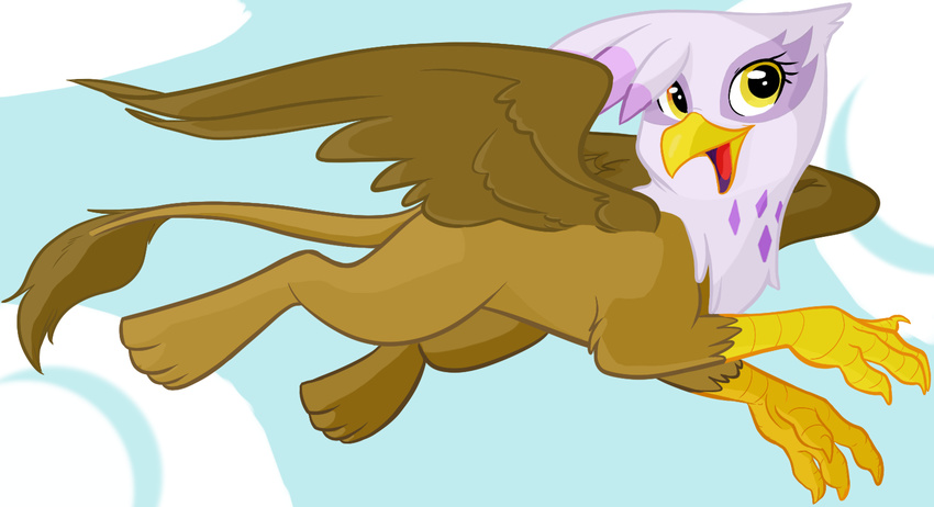 avian briskby brown_fur cloud dizzypacce female feral flying friendship_is_magic fur gilda_(mlp) gryphon looking_at_viewer my_little_pony sky smile solo wings yellow_eyes
