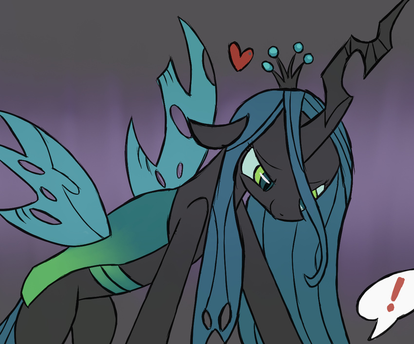 &lt;3 changeling cute exclamation_point female feral friendship_is_magic green_eyes my_little_pony queen_chrysalis_(mlp) suggestive suprised surprise wings