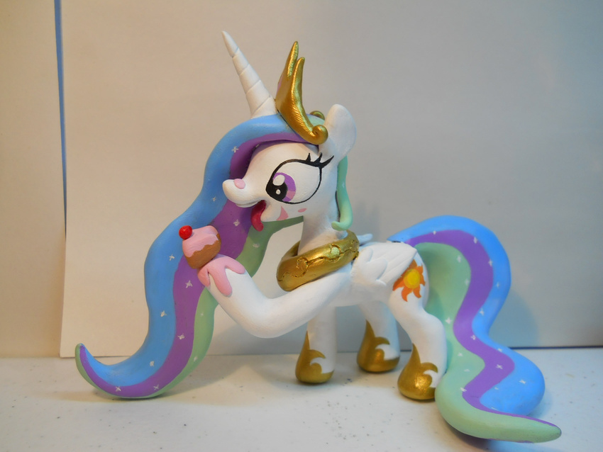 cake crown cutie_mark equine female feral food friendship_is_magic gold hair hoikarnage horn horse icing mammal messy model multi-colored_hair my_little_pony photo pony princess princess_celestia_(mlp) purple_eyes real royalty solo standing winged_unicorn wings