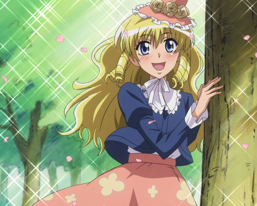 blonde_hair blush cherry_blossoms crossdressing drill_hair frills hyoudou_aoi kaichou_wa_maid-sama! smile stitched trap wig