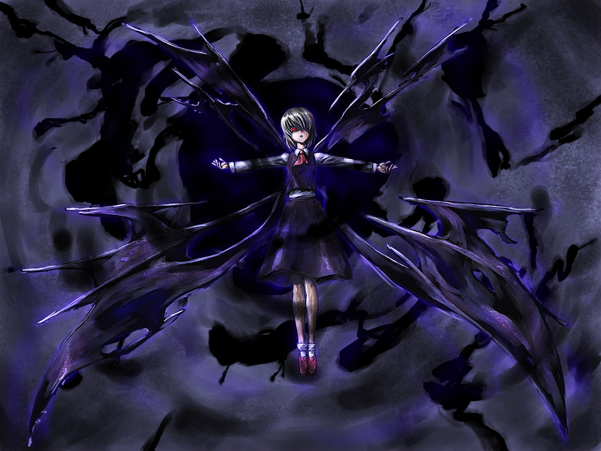 blonde_hair darkness ex-rumia highres kath necktie outstretched_arms red_eyes rumia short_hair solo spread_arms touhou wallpaper