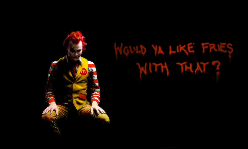 batman_(series) heath_ledger male_focus mcdonald's parody ronald_mcdonald solo the_dark_knight the_joker wallpaper