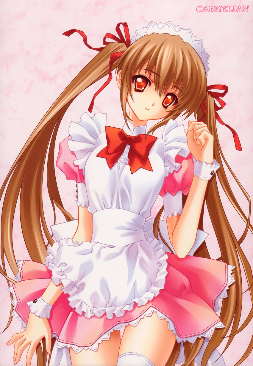 absurdres apron brown_hair carnelian dreamparty highres long_hair maid scan solo thighhighs twintails wrist_cuffs