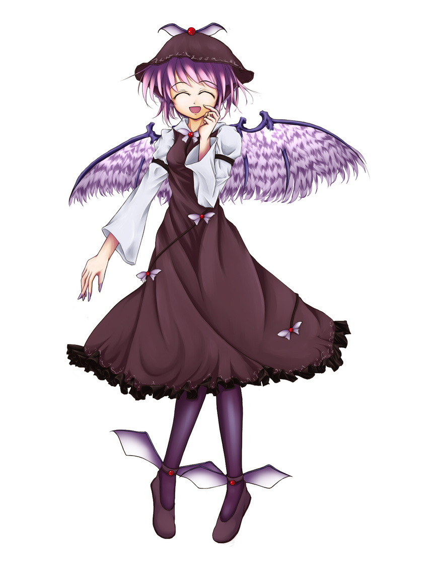 animal_ears closed_eyes gr_(artist) hat highres mystia_lorelei pink_hair shoes short_hair smile solo touhou winged_shoes wings