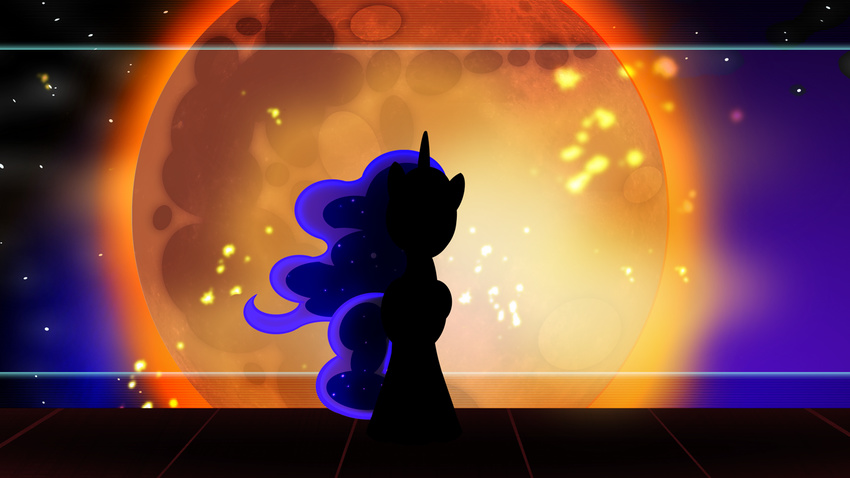 equine female feral fire friendship_is_magic horn horse mammal moon my_little_pony pixelkitties pony princess_luna_(mlp) silhouette solo sparkles standing window winged_unicorn wings