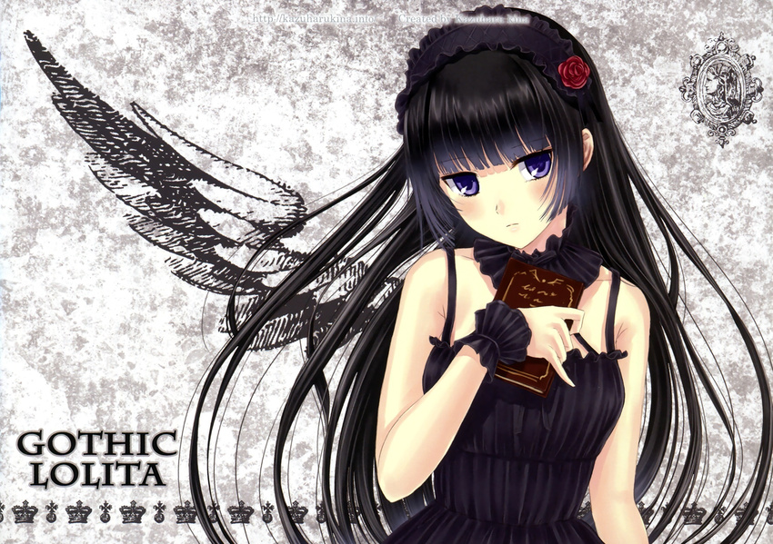 black_hair book dress goth-loli kazuharu_kina long_hair