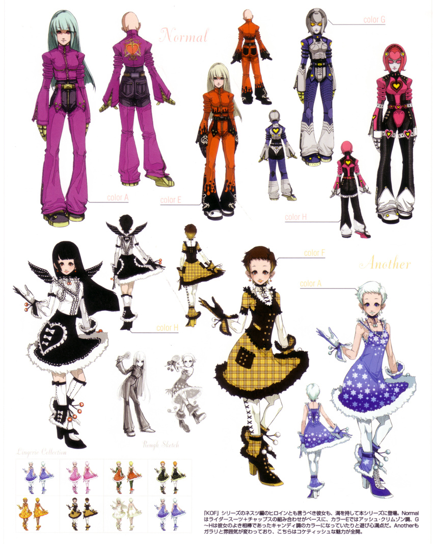 absurdres alternate_color alternate_costume alternate_hair_length alternate_hairstyle breasts candy_diamond dress earrings falcoon flares frills high_heels highres jewelry kneehighs kof:_maximum_impact kula_diamond long_hair maximum_impact_ii medium_breasts mini_wings official_art pantyhose plaid robot shoes short_hair snk the_king_of_fighters unmoving_pattern yellow_eyes