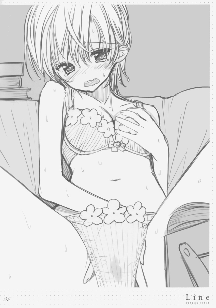 bra breast_grab lunatic_joker monochrome pantsu tsukigami_luna