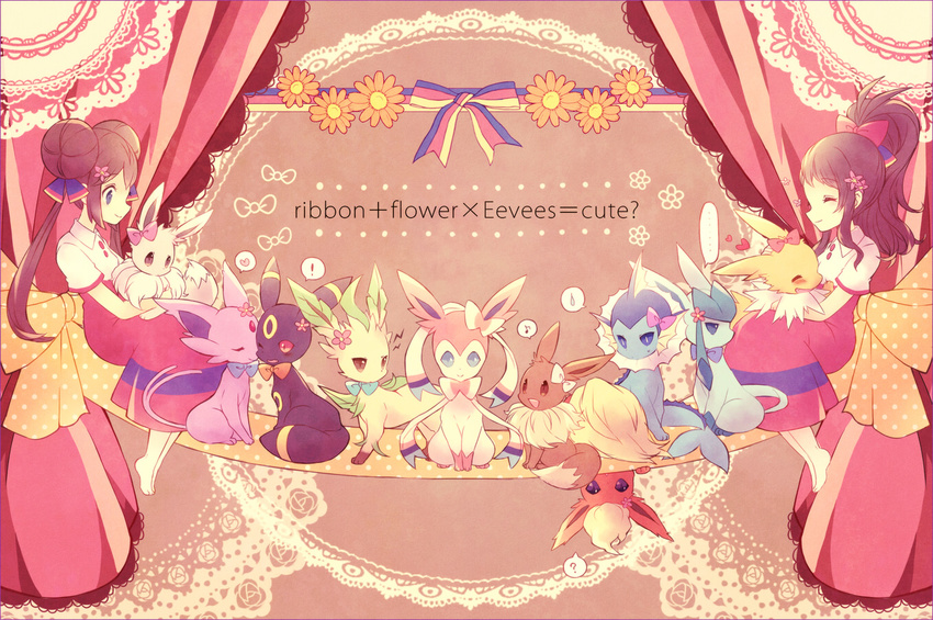 ... 2girls ? alternate_color alternate_costume bad_id bad_pixiv_id bow brown_hair double_bun dress eevee eighth_note english espeon flareon flower forked_tail gen_1_pokemon gen_2_pokemon gen_4_pokemon gen_6_pokemon glaceon hair_bow hair_flower hair_ornament heart high_ponytail jolteon kabocha_torute leafeon mei_(pokemon) multiple_girls musical_note pokemon pokemon_(creature) pokemon_(game) pokemon_bw pokemon_bw2 ribbon shiny_pokemon speech_bubble spoken_ellipsis spoken_exclamation_mark spoken_heart spoken_musical_note spoken_question_mark spoken_sweatdrop sweatdrop sylveon tail touko_(pokemon) twintails umbreon vaporeon