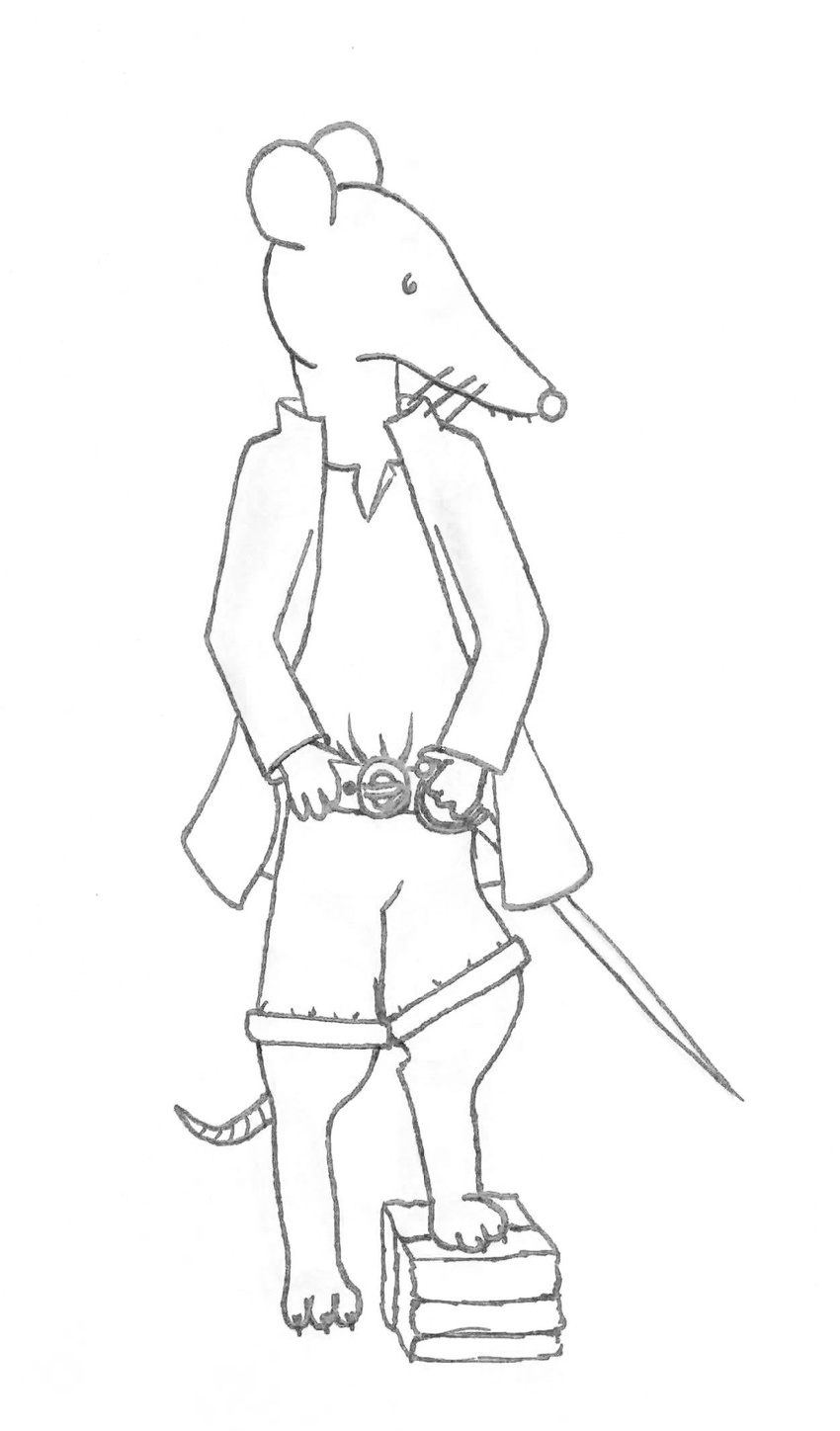 coat digitigrade line_drawing looking_down male mammal pirate plain_background rat rodent sailor sword unknown_artist weapon white_background