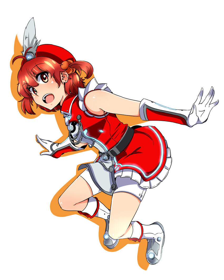 absurdres bike_shorts brown_eyes highres isshiki_akane meno~n palette_suit red_hair short_hair solo twintails vividred_operation