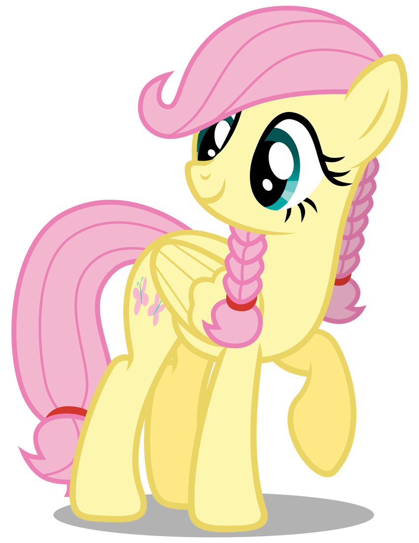 absurd_res alpha_channel austiniousi blue_eyes braid braided_hair cutie_mark equine female feral fluttershy_(mlp) friendship_is_magic hair hi_res mammal my_little_pony pegasus pigtails pink_hair plain_background solo standing transparent_background wings
