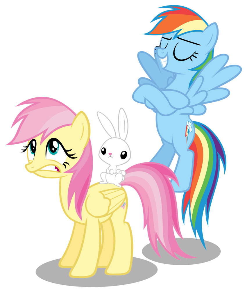 absurd_res alpha_channel angel_(mlp) austiniousi blue_eyes blue_fur cutie_mark equine eyes_closed female feral fluttershy_(mlp) flying friendship_is_magic fur group hair hi_res lagomorph mammal multi-colored_hair my_little_pony pegasus pink_hair plain_background rabbit rainbow_dash_(mlp) rainbow_hair sitting smile standing transparent_background whiskers wings yellow_fur