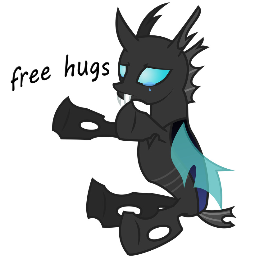 alpha_channel ambiguous_gender blue_eyes changeling crying english_text fangs feral friendship_is_magic hi_res holes horn my_little_pony plain_background sad sitting solo tears text transparent_background wings xyotic