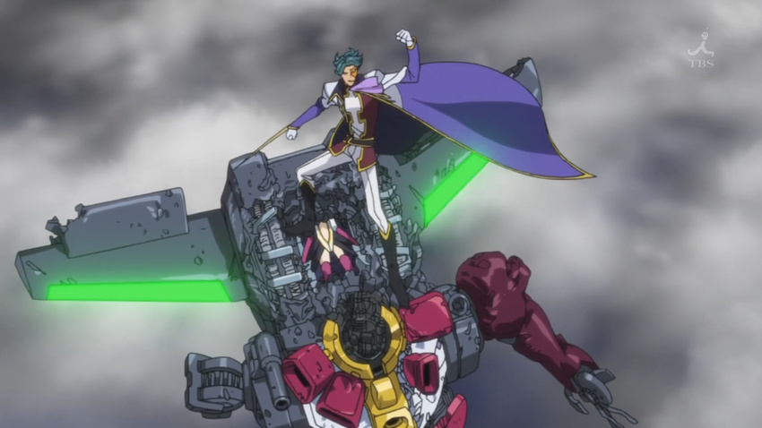 1girl anya_alstreim cape cloud code_geass epic jeremiah_gottwald manly mecha mordred_(code_geass) screencap