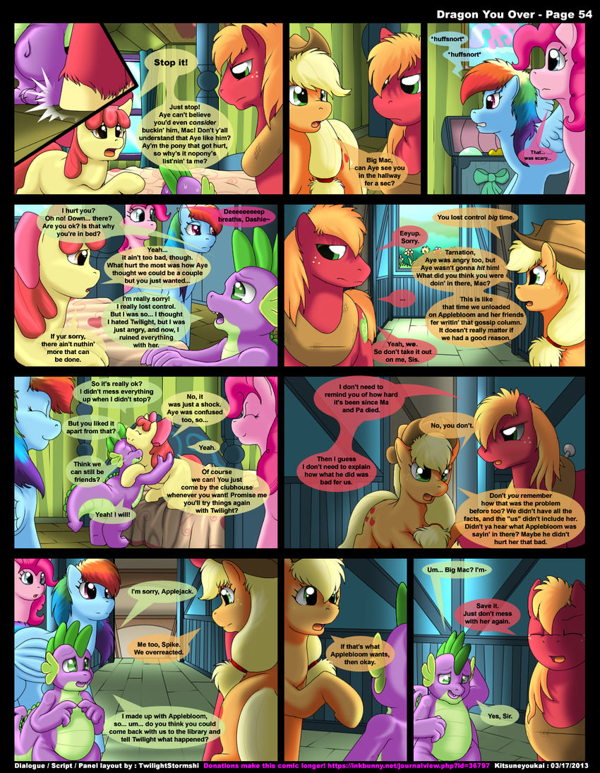 amber_eyes apple_bloom_(mlp) applejack_(mlp) bed big_macintosh_(mlp) blonde_hair blue_fur comic cowboy_hat cub cutie_mark dialog dragon english_text equine female feral freckles friendship_is_magic fur green_eyes group hair hat horse inside kitsune_youkai male mammal multi-colored_hair my_little_pony pegasus pinkie_pie_(mlp) pony purple_eyes rainbow_dash_(mlp) rainbow_hair red_hair scalie spike_(mlp) text wings young
