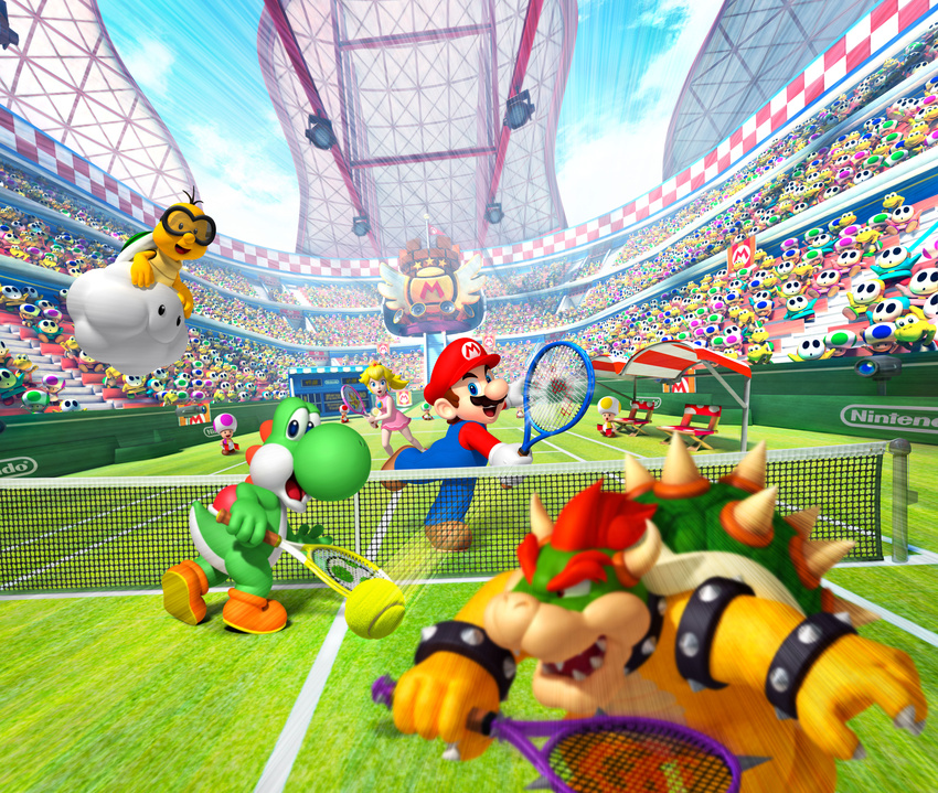 absurdres highres koopa_troopa lakitu mario mario_(series) mario_tennis mario_tennis_open nintendo official_art princess_peach shy_guy super_mario_bros. toad toad_(mario) yoshi